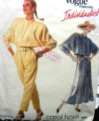 1840 VOGUE CAROL HORN LONG FLARE DRESS, TUCK JUMPSUIT PATTERN 8,10, 12 CHOICE